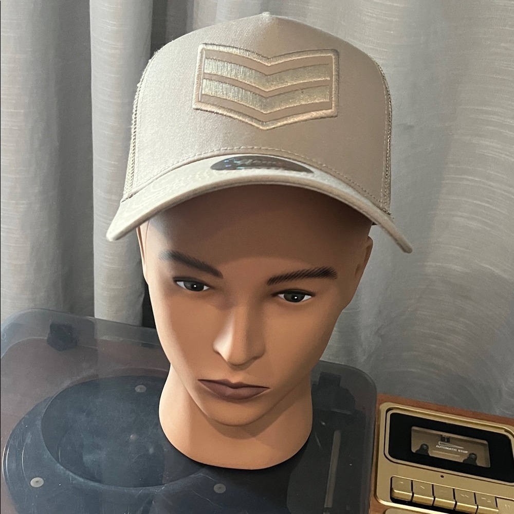 Beige Trucker Hat with Chevron Design